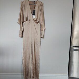 Venti6 Italy Silky Satin Jumpsuit In Champagne Colour, Size S